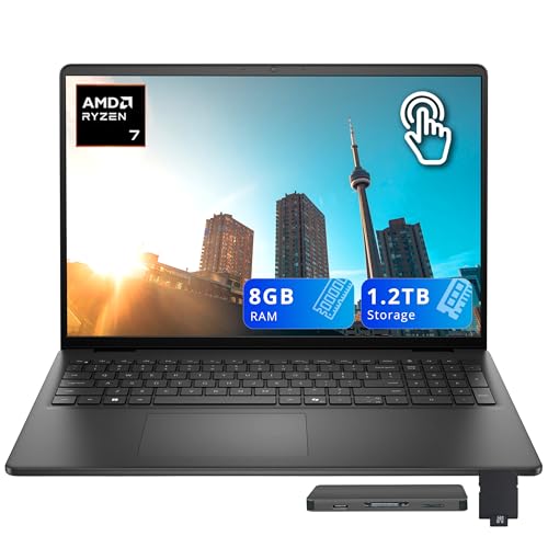 Image of Dell 16 inch FHD+ Touchscreen Business Laptop, AMD Ryzen 7 250, 8GB RAM, 1.2TB Storage(256GB SSD+1TB Docking Station Set), AMD Radeon Graphics, Backlit Keyboard, HD Webcam, Wi-Fi 6, Win 11, Black