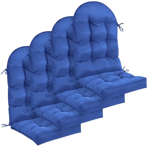 Image of Geelin 4 Pcs Outdoor Patio Chair Cushion Thick High Back Adirondack Chair Cushion Tufted Weather & Fade Resistant Anti-Slip Outside Rocking Chairs Pads with Ties 44 x 19 x 4 Inch (Navy)