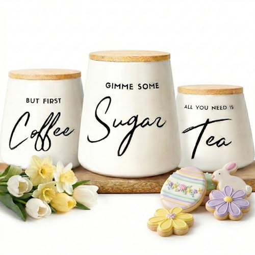 FIFTH FORK Coffee Tea and Sugar Ceramic Canister Set...