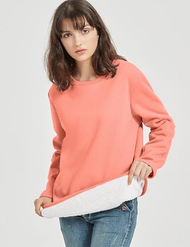 Image of Flygo Women's Winter Warm Sherpa Lined Fleece Crewneck Sweatshirt Pullover Loungewear Tunic Tops