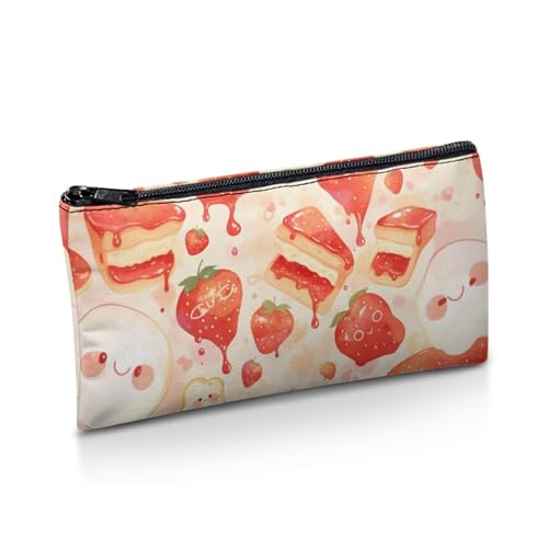 Image of Strawberry Shortcake Pencil Case Lightweight Pencil Pouch with Zipper Large Capacity Pen Organizer for Toddlers Girls Cute Crayon Pouch for Painting Lesson