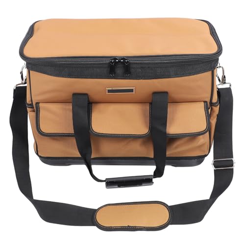 ANKROYU Hard Bottom Tool Bag Heavy Duty 17 Pockets Large Capacity Storage Organizer for Electrician Construction Work Oxford Cloth ABS 20 Inch Brown