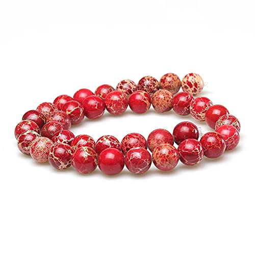 Jartc Natural Stone 6 Colors Sea Sediment Imperial Jasper Round Loose Beads For Jewelry Making (8Mm, Red) #TOP1
