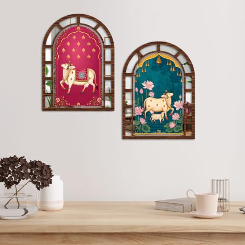 Image of Artvibes Artistic Jharokha Mirror Wall Decor | Home Decoration for Bedroom, Hall, Temple Room, Office, Foyer, Dining Area & Entrance | Gift (WHJ 12024N), Set of 2