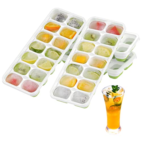 Gifychen Eiswürfelform 4 Stück, Silikon-Eiswürfelform mit Deckel, 56 Eiswürfel, leicht zu entfernen, Eiswürfelform, BPA-freie Eiswürfelformen, stapelbar für Gefrierschrank, Baby, Whiskey, Grün Cover