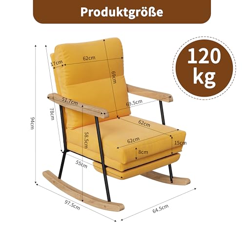 Chaise à bascule jaune KeepGoon en coton et lin pour salon et chambre
