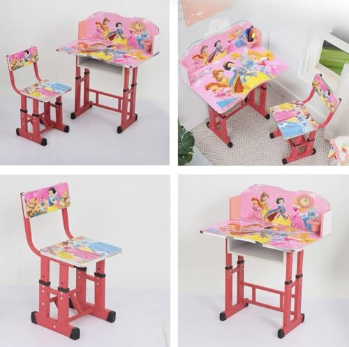 Image of Kids Study Table and Chair Set | 4-15 Years | Adjustable Height| Strong and Ergonomic | Multifunctional Writing Desk for Kids (Pink)