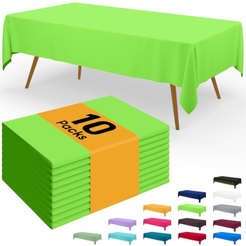 Image of Smiry Disposable Table Cloth - 10 Pack, 54 x 108 Inch Waterproof Rectangle Tablecloths for Parties, Decorative Plastic Table Cover, Leakproof & Sturdy, Lime Green