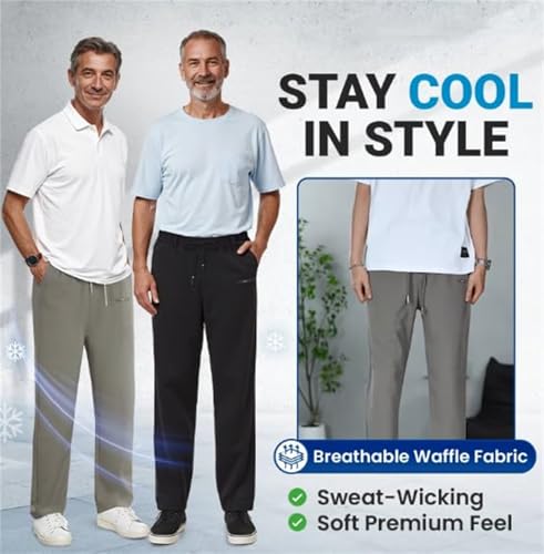 Aerostrides Pants Men, Pull on Waffle Stretch Casual Pants, Soft Breathable Loose Fit Lightweight Elastic2