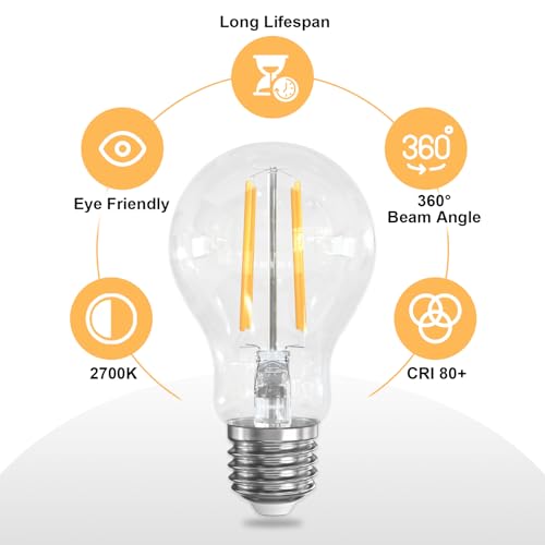 LUTW E27 Vintage Light Bulbs, 6W E27 Edison Screw Bulb Warm White 2700K, 60W Equivalent, LED Bulb Non-dimmable - Image 4