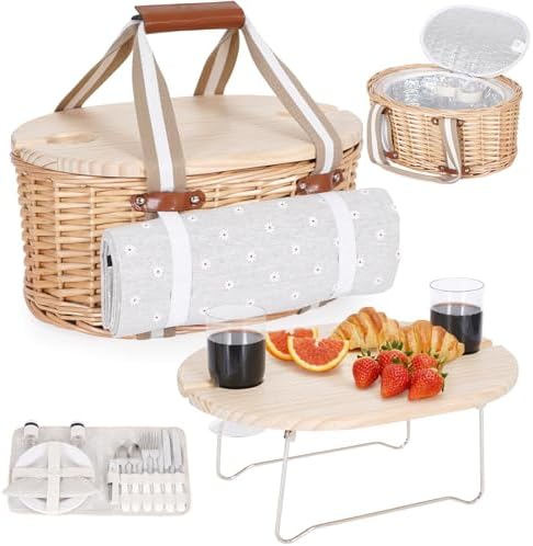 Picnic Basket Set for 2 - Wicker Insulated Picnic Basket with Wat...