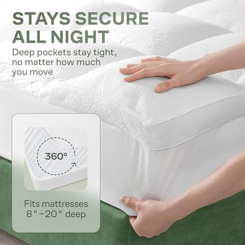 Image of Extra-Thick 2 Inch Twin Size Mattress Topper - Ultra Plush & Soft Viscose Derived from Bamboo Mattress Pad, Naturally Cooling & Perfect for Full Body Support, Snow White