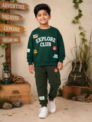 Image of KiddoPanti Boys Solid Round Neck Full Sleeve Fleece Sweatshirt | 60% Cotton 40% Polyester | Soft Warm Winter Pullover | Ribbed Cuffs & Hem | Casual Winter Sweatshirt for Kids