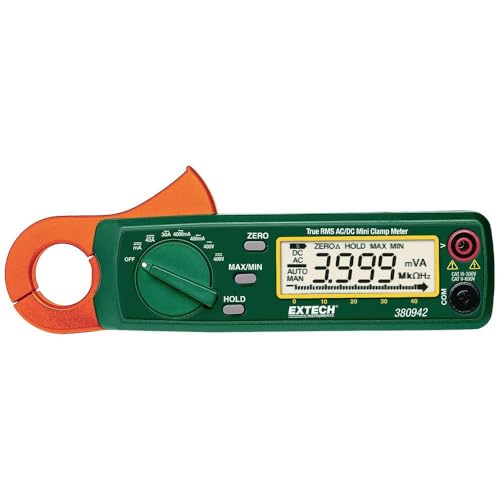 Image of Extech 380942 True RMS 30 Amp AC /DC Mini Clamp Meter | Low current sensitivity, voltage via leads, bargraph, auto zero, min /max, data hold, leads, case