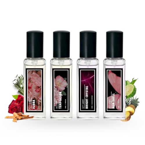 Image of Set of 4 Long-Lasting Perfumes for Women | Flora, Temptation, Bright Crystal & Bom-shell Fragrances | Fresh, Strong & Sweet Scents | Travel Friendly Perfume| Perfume Gift Set for Him (4 x 20ml)
