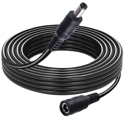 TECHZOCO Cable de extensión de alimentación CC, Cable alargador Alimentación CC, Compatible con CCTV, DVR, Tira LED, Router, Pantallas, Sensores, Alexa, 12V CC 2A MAX,DC 5.5 x 2.1 mm, Negro, 3 Metros