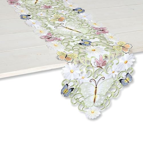 Current Butterfly Cutwork Table Runner - 13 x 72-Inch Indoor & Outdoor Dining Decorations, Embroidered Home Decor, Holiday Centerpiece, Machine Washable Polyester