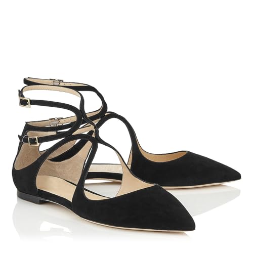 Fashion Cross Straps Flats for Women Sexy Pointed Toe Ankle Strap Ballet Flat Fashion Comfortable Elegant Dress Shoes for Prom Wedding Party Mary Janes