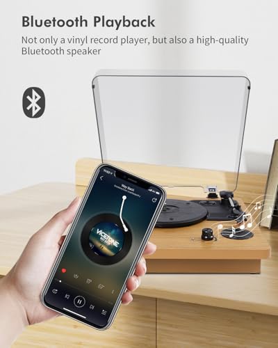 DCPICE Platine Vinyle, Tourne-Disque Bluetooth avec 3 Vitesses 33/45/78 RPM, 2 Haut-Parleurs Stéréo Intégrés, Lecteur LP, Conversion Vinyle en MP3, Entrée AUX, Sortie RCA, USB, Idée Cadeau - Les Beatles, Paul McCartney, John Lennon, RIngo Starr, George Harrison DCPICE Platine Vinyle, Tourne-Disque Bluetooth avec 3 Vitesses 33/45/78 RPM, 2 Haut-Parleurs Stéréo Intégrés, Lecteur LP, Conversion Vinyle en MP3, Entrée AUX, Sortie RCA, USB, Idée Cadeau – Image 4