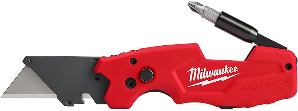 Milwaukee FASTBACK Compact Knife, and FASTBACK 6-in-1 Folding Utility Knives, w/Blade knife 2pack Red-black