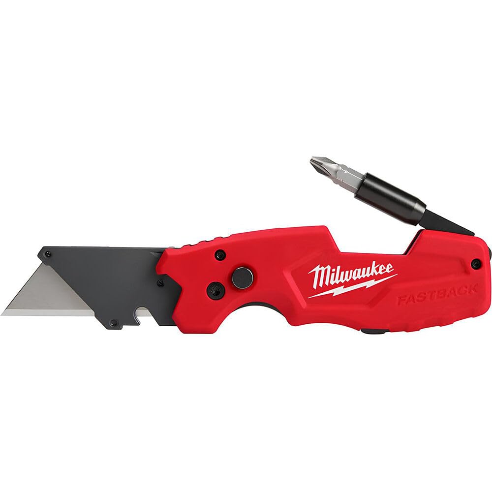 Milwaukee FASTBACK Compact Knife, and FASTBACK 6-in-1 Folding Utility Knives, w/Blade (knife 2pack) Red-black