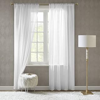 SCM Doris Sheer Voile Curtains - Transparent Window Sheer Curtain Drapes 140x175cm Cream- 2 Panels Classical Ultra Sheer Curtains With Rod Pocket