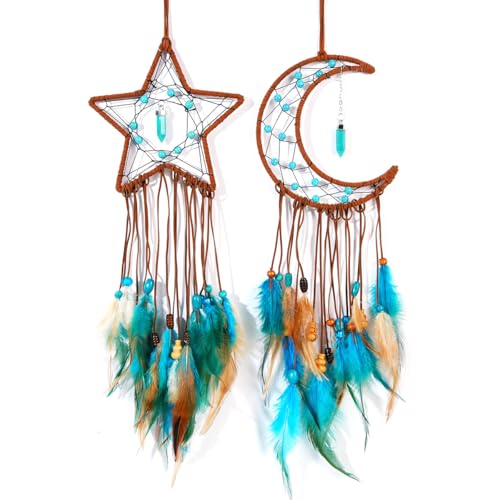 MEXIDAWN 2 Pack DIY Feather Dream Catcher Kits Turquoise Wall Hanging Boho Decor Handmade Dream Catcher for Adults
