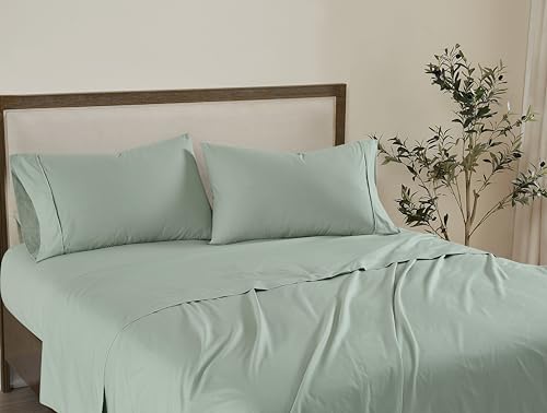 Brooklyn Loom Solid Cotton Percale Sage Twin XL Sheet Set