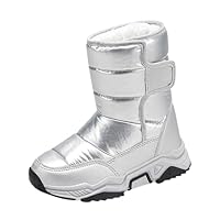 boots for girls Kids Snow Boots for Girls Boys Waterproof Winter Shoes Insulated Warm with Non-Slip Sole Fur Lining Cold Weather Toddler Children Booties Outdoor Snowplay childrens wellies Silver 9