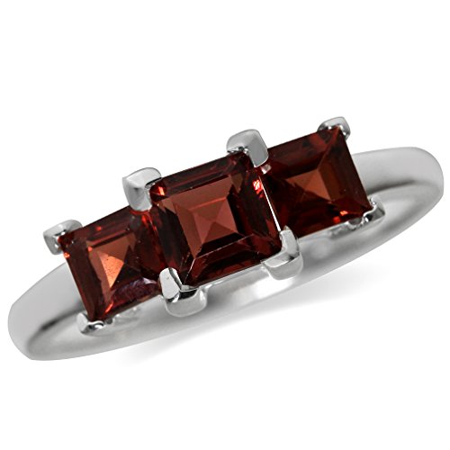 Silvershake 1.7ct. 3 Stone Natural Garnet White Gold Plated 925 Sterling Silver Ring Size 8