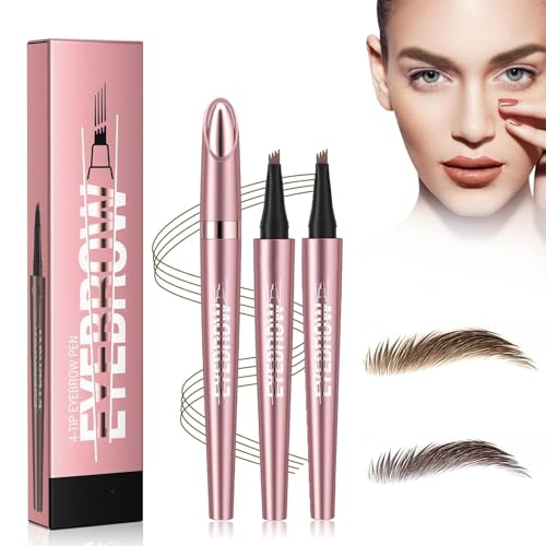 Tkekruh 2PC Lapiz Cejas, lapiz cejas 4 puntas Lápiz de Cejas Líquido, Larga duración a prueba de manchas, Pluma de Cejas Crea Cejas de Aspecto Natural sin Esfuerzo (Café claro+ Café oscuro)