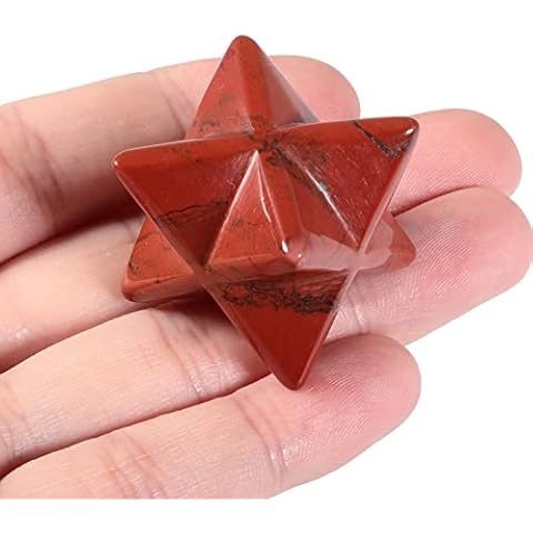 Loveliome Natural Red Jasper Merkaba Crystal Protection Sacred Meditation Energy Generator Healing Chakra Six-Pointed Star 1 Inch Cover