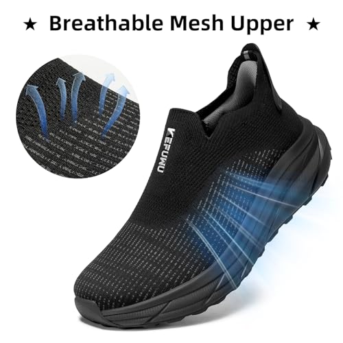 Wide Toe Box Walking Shoes for Men Slip On Diabetic Orthopedic Shoes Lightweight Non Slip Athletic Tennis Sneakers Hands Free