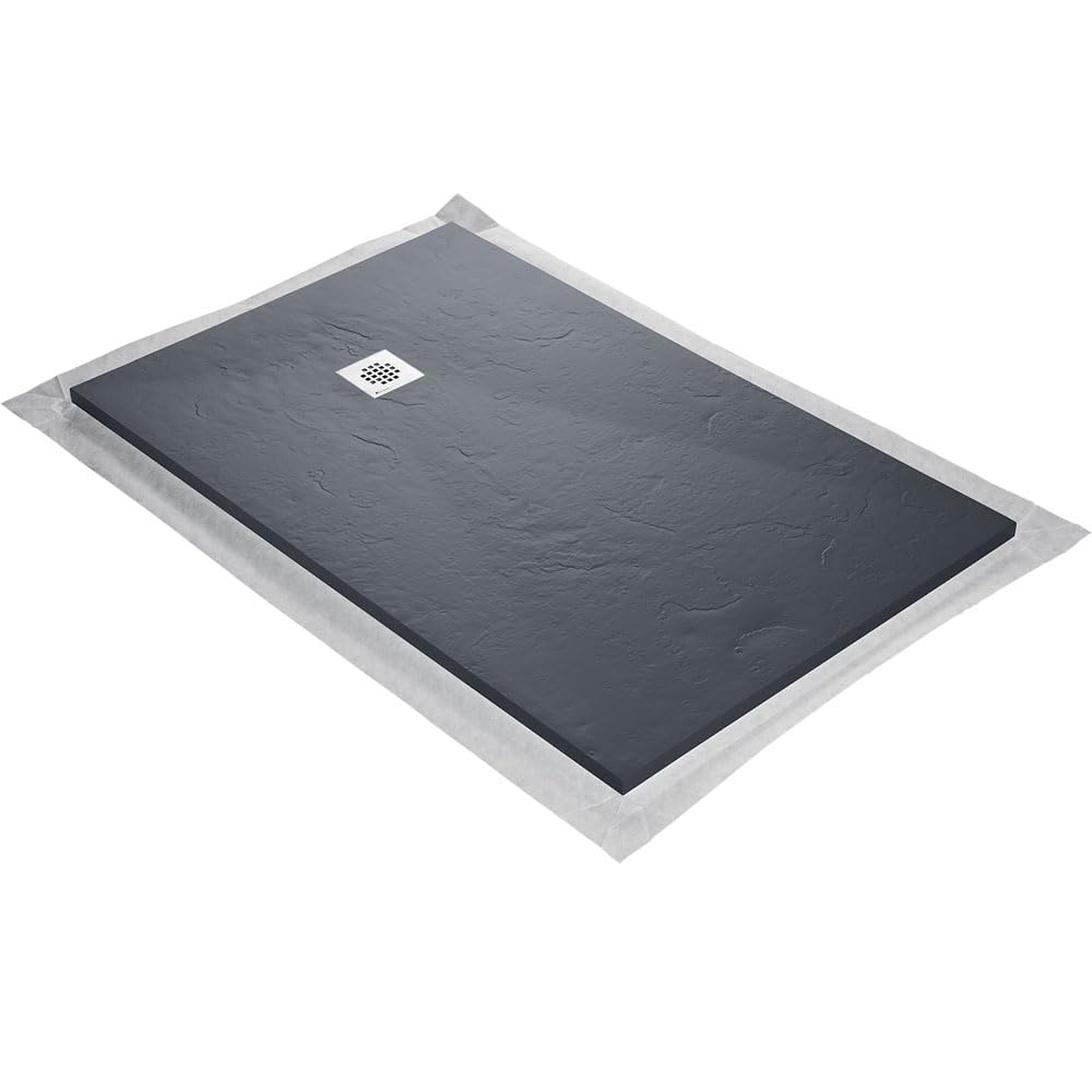 Receveur de douche haute densité aspect ardoise - grille carrée (Gris, 140 x 90 cm)