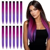 HIVTE Extensions à Clip Cheveux Naturel Rajout Cheveux Meche Cheveux 12 Pièces 55 cm Lisses Synthétiques Anniversaire Femme (Rose à Violet)