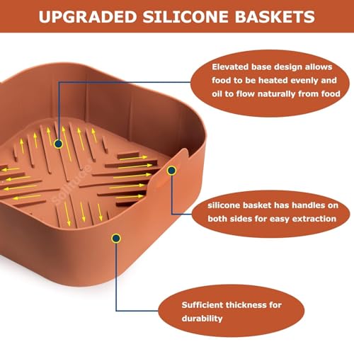 Image of Solitude 2 Pcs Silicone Air Fryer Liners, Air Fryer Silicone Reusable Liners Square,Food Safe Air Fryers Oven Accessories, Silicone Baking Tray Pots Liner Paper Multicolor (Square)