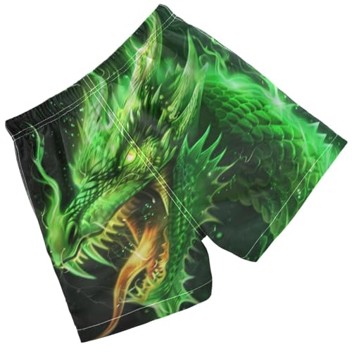 Pigsaly Boys Swim Trunks Green Fire Dragon Head Boys Board Shorts Swimsuit Swimwear Summer Bathing Suit S2