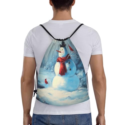 Drawstring Bag, Snowman Design Durable Water Resistant For Sport, Yoga, Gym Gear, Shopping, Travel - Lightweight Sackpack2