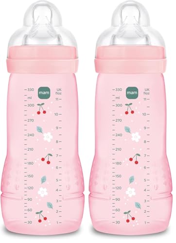 MAM Easy Active 6 mois et plus Couleur Baies (330 ml) – avec tétine en silicone débit X vitesse ultra-rapide – pour bébé avec fermeture hermétique...