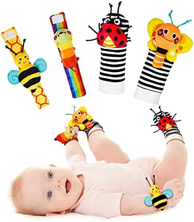 Baby Wrist Rattle Socks and Foot Finder Set, Perfect Baby Toys for 0-12 Months Newborn Boys and Girls As Baby Shower Gifts, Garden Bug Series