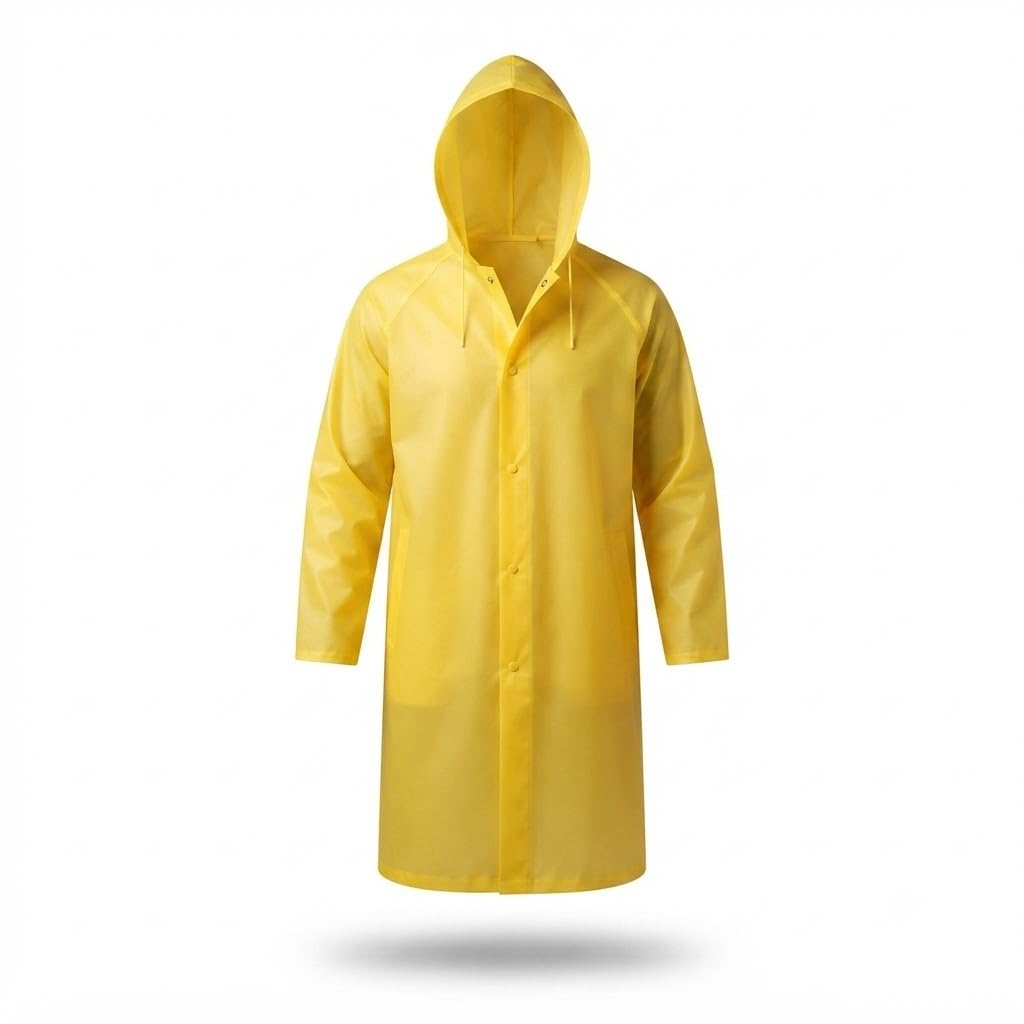 𝐄𝐯𝐞𝐫𝐲𝐝𝐚𝐲 𝐄𝐬𝐬𝐞𝐧𝐭𝐢𝐚𝐥𝐬 | 𝟏 𝐘𝐞𝐚𝐫 𝐖𝐚𝐫𝐫𝐚𝐧𝐭𝐲 | PVC Waterproof Hooded Raincoat for Men & Women, Long Rain Jacket with Snap Button Closure, Reusable Monsoon Rain Wear-image-46