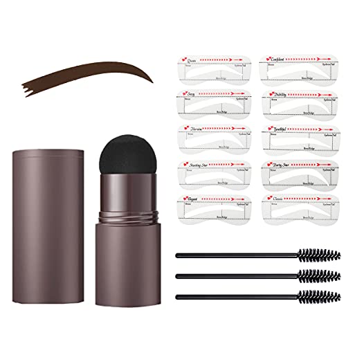 One Step Eyebrow Stamp Shaping Kit, 14 in 1 Eyebrow Stamp and Stencil Kit, Long Lasting Brow Powder Seal Makeup Tool, 10 Reusable Eyebrow Stencils and 3 Eyebrow Brushes (Brown)