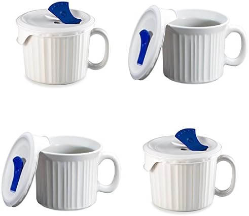 CorningWare Pop-Ins 20-ounce Mug w/Blue Vented Plastic Cover, White (Pack of 4)