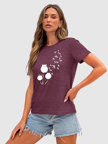 Image of Anbech Womens Dandelion Graphic T-Shirts Teen Girls Cute Sunflower Print Casual Tee Tops