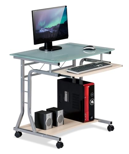 Equipo original de escritorio para PC compacto de metal y vidrio con ruedas
