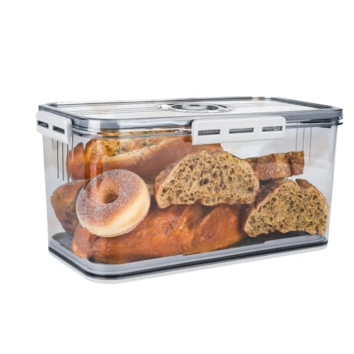 Large Grey Airtight Bread Bin - Storage for Homemade Bread, Bagels, Cookies, Bakery Loaf, Fruit, and Vegetables