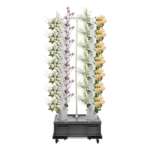 LKHDONG Sistema hidropónico de 56 agujeros, sistema de cultivo hidropónico vertical, torre de riego automático, juego de hidroponía con depósito de agua de 30 L y ruedas (gris)