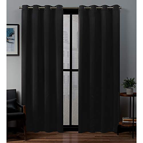Exclusive Home Curtains Sateen Woven Blackout Grommet Top Panel Pair, Black, 52x108, 2 Piece, W 52" x L 108" (2 Panels)