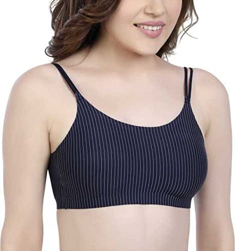 Women's Lycra Silk Lightly Padded Wired Free Sports Bra Navy Blue-image-31