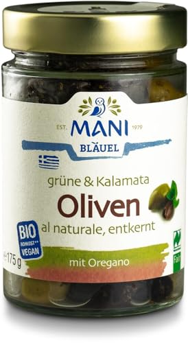 MANI Grüne & Kalamata Oliven al naturale, entkernt 6 x 175 g